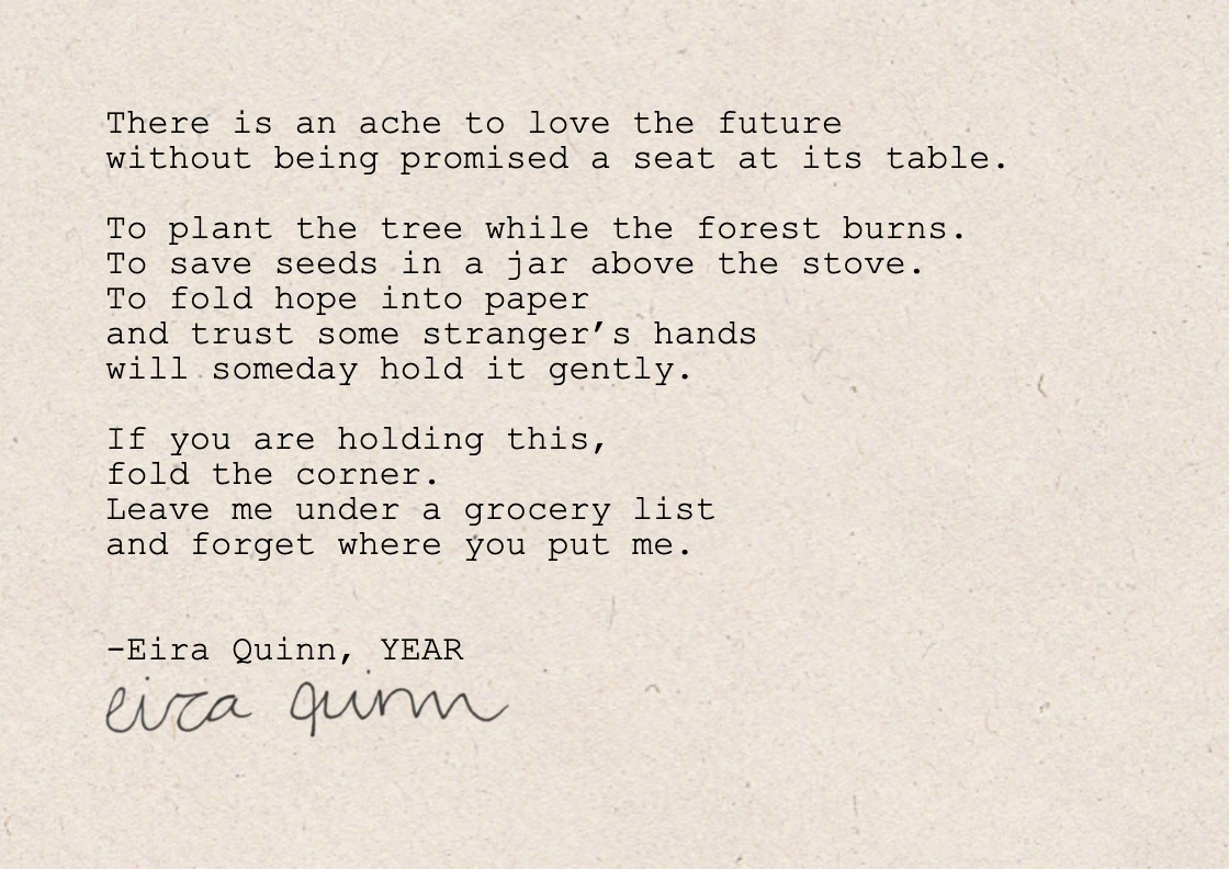 Mockup of "Fold the Corner" (excerpt) hand-typed on A6 handmade paper